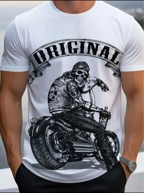 Original Skull Biker Graphic Tee - White